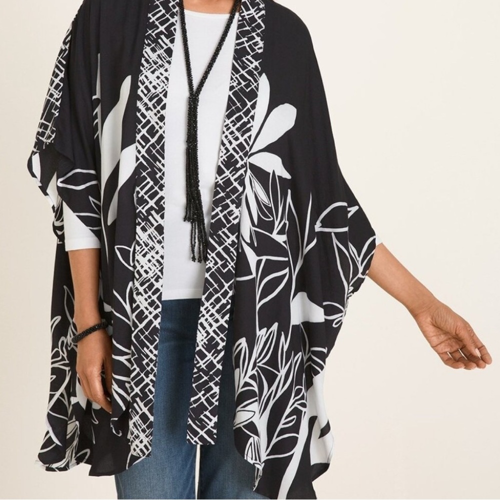 Chico's Black and White Floral Kimono